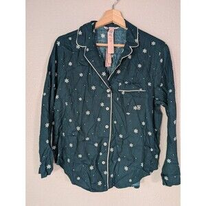 NWT‎ Victoria's Secret Pajama Top Women's Sz S Green Snow Flake Button Front N92